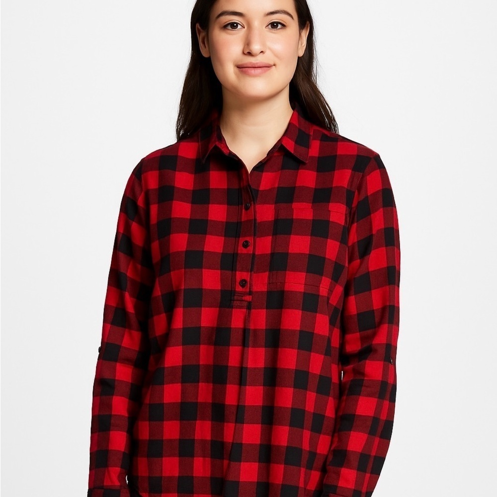 Madewell Flannel Popover Black Red Shirt Size XS Buffalo Check